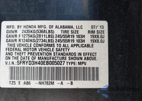 2014 Acura Mdx Technology Package from USA, damaged, VIN 5FRYD3H40EB005027